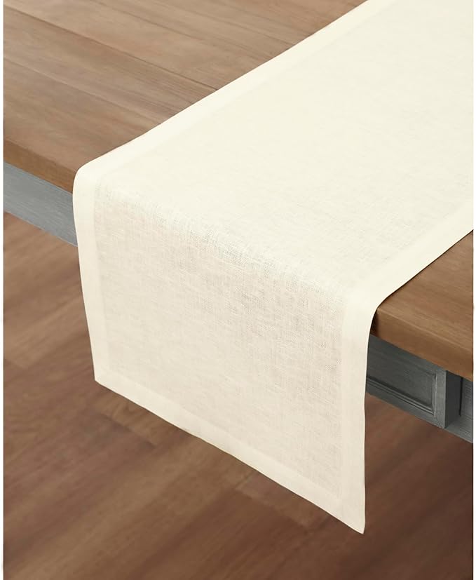 Solino Home Linen Ivory Table Runner 72 Inches Long - 100% Pure Linen 14 x 72 Inch Table Runner for Dining, Fall, Autumn, Thanksgiving - Fete