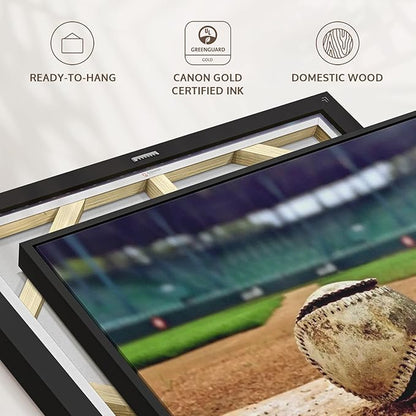 ElephantStock Baseball In Stadium Wall Art - Horizontal Framed Canvas - 1-Piece Living Room Wall Decor - Car Photography Canvas Print - Brown and Beige Decor for Wall - 37" X 25"