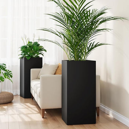 Stoog 30" Tall Planters for Outdoor Plants, All-Weather Metal Planter Boxes Set of 2, with Removable Insert Shelf, Modern Design, Indoor/Outdoor Use, Black