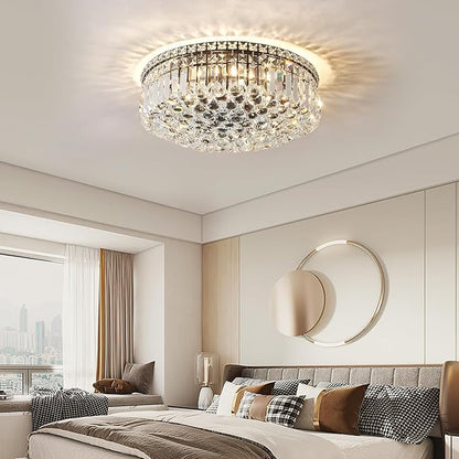 6-Lights Black Crystal Flush Mount Chandelier Light Fixture K9 Crystals Modern Ceiling Lights Elegant Pendant Lamp for Bedroom,Hallway,Bar,Living Room,Dining Room,H5.9 xW20 (Bulbs Not Included)