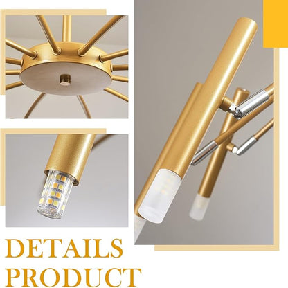 Gold Modern Chandelier 39.4" Large Chandelier Lighting Adjustable Ceiling Pendant Light 12 Light Pendant Light Fixtures for Living Room Dining Room Foyer