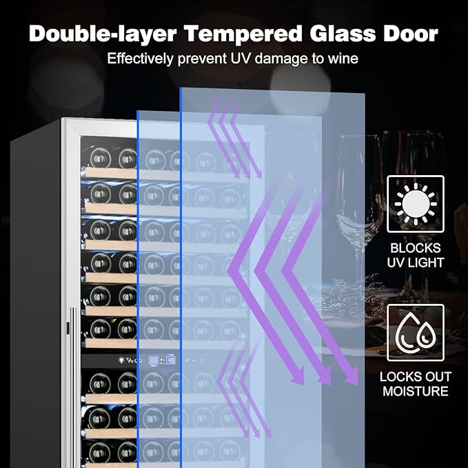 Tylza 24 Inch Wine Fridge Dual Zone, 180 Bottle Wine Cooler Refrigerator With Stainless Steel and Professional Compressor, Fast Cooling Low Noise and No Fog Built-in or Freestanding