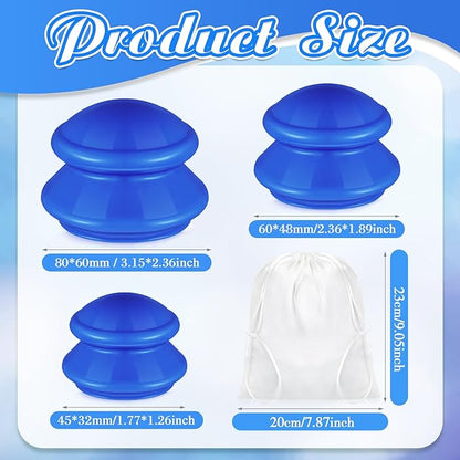 TrelaCo 6 Pcs Cupping Kit for Massage Therapy 3 Sizes Silicone Cupping Set Chinese Massage Therapy for Studio Household Cellulite Joint Pain Muscle Pain(Solid Blue)