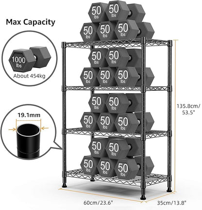 1000 lbs Storage Shelving Steel Heavy Duty 4-Tier Utility Shelving Unit Steel Organizer Wire Rack for Home,Kitchen,Office,Black (13.7" D x 23.6" W x 53.4" H)