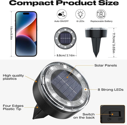 Mini Solar Ground Lights, 2 Pack Solar Lights Outdoor Waterproof, Upgraded LED Flat Landscape Lighting for Outside Pathway Garden Patio Yard Driveway,Cold White