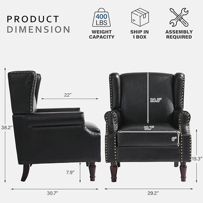 Accent Chair, Faux Leather High Back Armchair or Living Room, Comfy Upholstered Single Sofa Reading Chair with Solid Wood Legs for Office, Bedroom, Waiting Room-Black