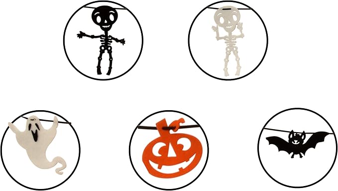 Gift Boutique - 9 Foot Halloween Garland Felt Banner Chain Decorations Indoor & Outdoor Party Supplies 18 Feet Total Pack of 2 Designs Skeletons Bat Pumpkin Ghost