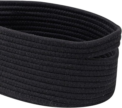 Shelf Storage Baskets for Organizing|Cute Basket for Closet&Blanket Storage|Small Woven Baskets to Store Toys,Books,etc.-13x8.66x5.11’’ Cotton Rope,Stylish,Oval 3 Packs Black
