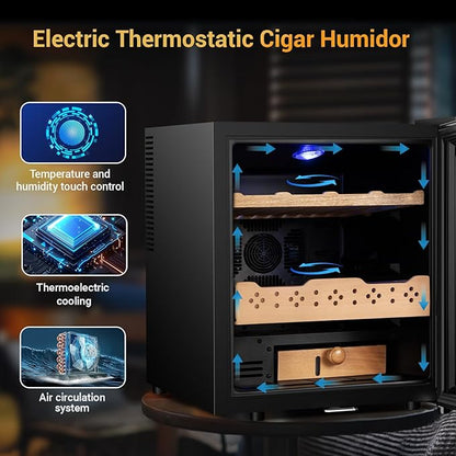 Electric Humidor for Cigars, 50L 300 Counts Large Capacity,Thermostatic Desktop Electric Cooler Cabinet with Digital LED Screen, Safety Lock,Smart Humidity & Temp Control, Gifts for Men