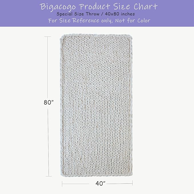 Bigacogo Chunky Knit Throw Blanket for Couch, 40x80 inches, 100% Hand Knitted with Thick Jumbo Chenille Yarn, Cozy Soft Large Rope Knot Cable Crochet Blankets for Sofa Bed Living Room, Bright Blue