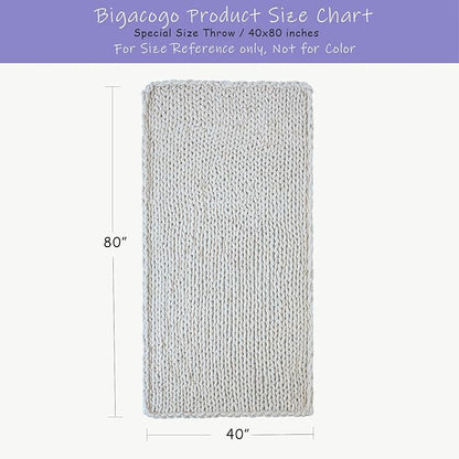 Bigacogo Chunky Knit Throw Blanket for Couch, 40x80 inches, 100% Hand Knitted with Thick Jumbo Chenille Yarn, Cozy Soft Large Rope Knot Cable Crochet Blankets for Sofa Bed Living Room, Bright Blue
