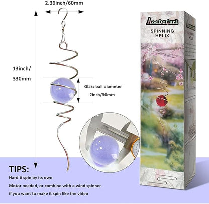 Gazing Ball Spiral Decorative Wind Spinner Sun Catcher 11inch Tail and 2 inch Glass Orb. Indoor Outdoor Garden Decoration Wind Sculptures-13 inch Height (Purple)