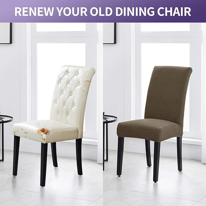 Joccun Chair Covers for Dining Room Set of 2, Dining Chair Slipcovers Stretch Dining Room Chair Covers Seat Protector,Washable Parsons Chair Cover for Home,Hotel,Banquet(Fossil,2 Pack)
