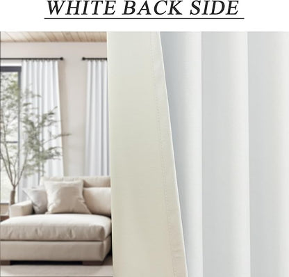 White Curtains 58 Inch Length for Bedroom 2 Panel Set Heat Full Light Blocking Drapes Short Window Blackout Linen Curtains for Kitchen Kids Room Thermal Insulated Living Room Window 58 Long Back Tab