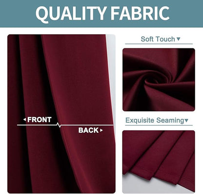 ChrisDowa Small Window Curtains for Kitchen and Bedroom - Grommet Short Thermal Insulated Room Darkening Curtains (2 Panels, Burgundy Red, 52 x 36 Inch)
