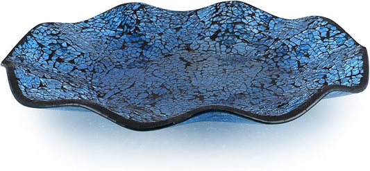MDLUU Mosaic Centerpiece Tray, 12" Decorative Glass Plate, Home Decor Glass Bowl for Dining Room Table, Coffee Table, Gift (Turquoise)