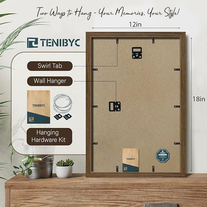 12x18 Poster Frame 3 Pack - Brown Woodgrain, Wood Poster Frame, HD Tempered Glass, Wall Gallery Picture Photo Frame