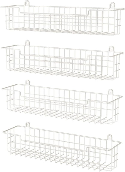 Spice Rack, 4-Pack Seasoning Organizer Wall Mount for Kitchen Storage Organization, Spice Holder Metal Shelf Saving Space for Cabinet, RV, Pantry, White