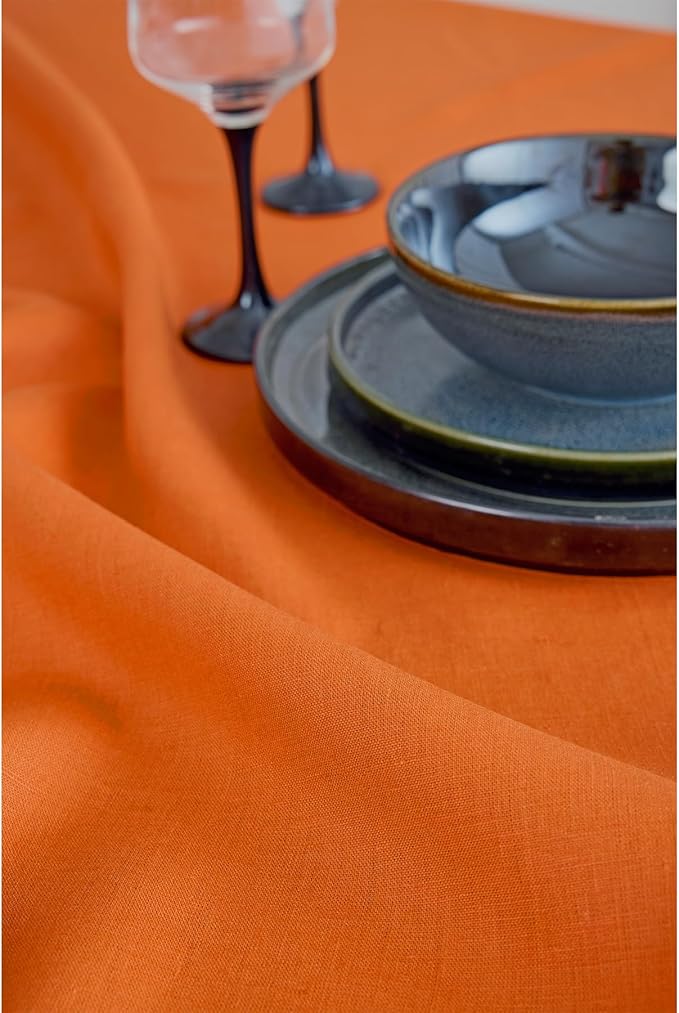 Solino Home Linen Table Runner 90 Inches Long - 100% Pure Linen Persimmon Orange Dining Table Runner 14 x 90 Inch for Fall, Autumn, Halloween, Thanksgiving - Fete