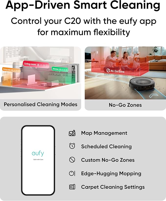 eufy Robot Vacuum Omni C20, Robot Vacuum and Mop Combo, Self Emptying, Auto Mop Washing and Auto Drying for Hands-Free Cleaning, 7000 Pa Powerful Suction, 3.35-Inch Design, All-in-One Station