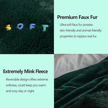 GONAAP Fuzzy Faux Fur Throw Blanket Queen Size Forest Green Super Soft Cozy Plush Fuzzy Shaggy Blanket for Couch Sofa Bed (Forest Green, Queen(90"x90"))