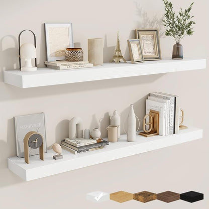 fuqing Floating Shelves for Wall, Bathroom Shelf Wall Mounted for Storage, Shelves with Invisible Bracket for Bedroom, Kitchen, Living Room, Farmhouse Small Book Shelf, 48 Inch Set of 2, White