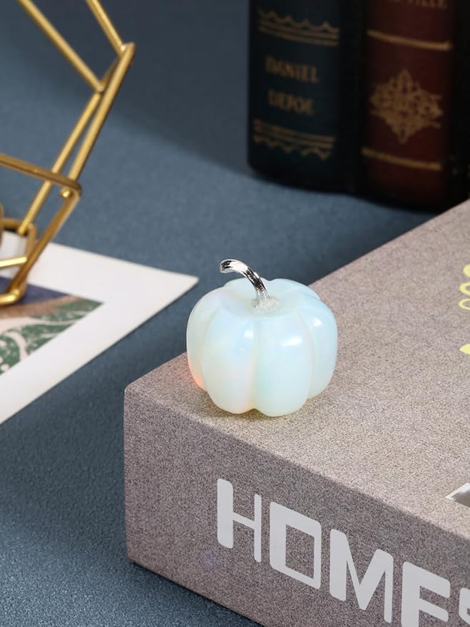 Jovivi Opalite Crystal Pumpkin Figurine, 1.2" Mini Carved Gemstone Pumpkin Statue Decor Healing Stones Decorative Ornaments for Fall Harvest Thanksgiving Halloween Decorations Home Decor