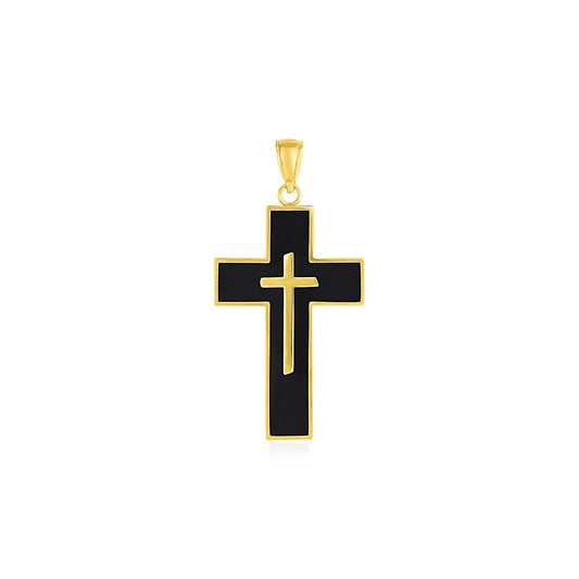 Pendentif croix en émail noir en or jaune 14 carats