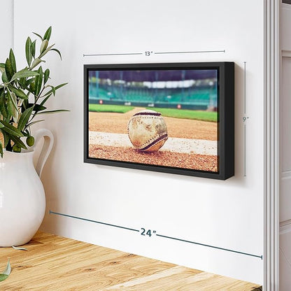 ElephantStock Baseball In Stadium Wall Art - Horizontal Framed Canvas - 1-Piece Living Room Wall Decor - Car Photography Canvas Print - Brown and Beige Decor for Wall - 13" X 9"
