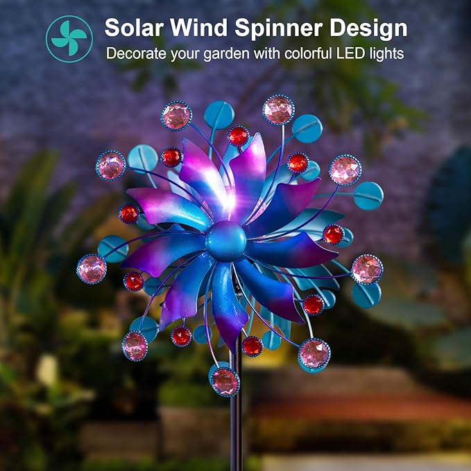 Solar Wind Spinners for Yard and Garden-60.6 Inch 360° Metal Wind Sculptures Outdoor Clearance Kinetic Windmills with Multi Color Led Glass Ball