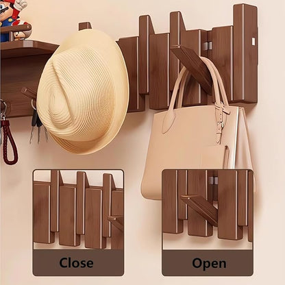 Wall Mounted Piano Key Hanger | Flip Style Hook | Entrance Wall Art Hook, Made of Oak Wood (3 Times Painted, 4 Times Polished) (Fence Beech, 10Hooks)