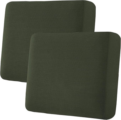 H.VERSAILTEX Super Stretch Individual Seat Cushion Covers Sofa Covers Couch Covers Slipcover Sets Thick Jacquard Textured Twill Fabric (2 Piece Large Sofa Cushion Covers, Olive)