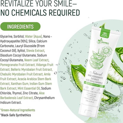 Natural Fluoride Free Toothpaste - Nano Hydroxyapatite, Remineralizing, Sensitive Teeth, Whitening & Zero Waste Tube - Dentist Recommended for Adult & Kids Oral Aloe Vera & Chamomile (2 Pack, Aloe)