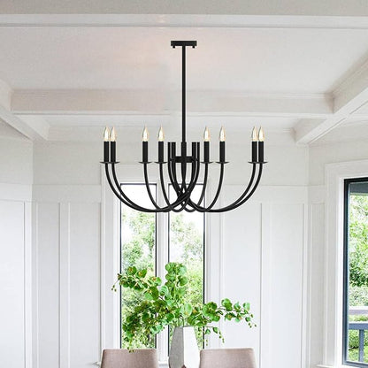 Large Black Chandeliers Light Fixture, Modern Candle Pendant Lighting, Round LED Hanging Lamp Ceiling for Bedroom Living Room Dining Room Kitchen Island Farmhouse (Black-C 8Lights)