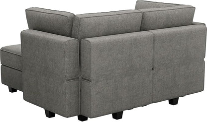 Bellfin Modular Sectional Sleeper Sofa Convertible Sofas with Storage Ottomans Small Sectional Couches for Living Room. Light Grey Couch