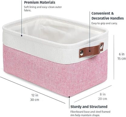OrganiHaus Small Fabric Storage Baskets for Shelves 6 Pack, 12x8in Closet Storage Bins for Shelves, Cloth Baskets for Organizing, Linen Closet Organizers, Fabric Basket, Pink/White