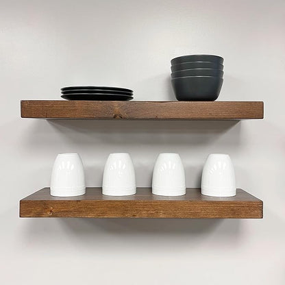 URBANDI, Rustic Floating Shelves, Set of 2, Hidden Bracket, Solid Wood, Heavy Duty, Wall Mounted Shelves, (Provincial, 60Wx6D)