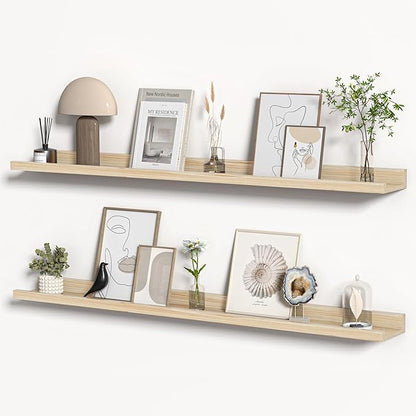 Floating Shelves for Wall, Picture Ledge Shelf 48 Inch Solid Wood Set of 2, Rustic Wall Shelves with Lip, Kids Bookshelf, Photo & Picture Live Edge Floating Shelves for Bedroom, Living Room, Kitchen