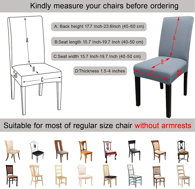 JQinHome 4 Pcs Dining Chair Slipcover, High Stretch Removable Washable Chair Seat Protector Cover for Home Party Hotel Wedding Ceremony(Light Grey)