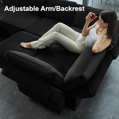 Belffin Modular Sectional Sofa U Shaped Sectional Couch with Reversible Chaises Velvet Modular Sofa with Storage Seat Black