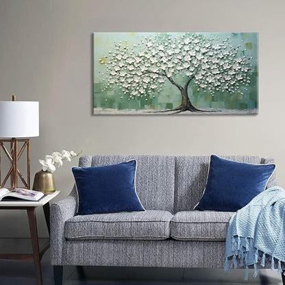 LASMOND Turquoise Tree of Life Wall Art for Living Room Canvas Prints Artwork Modern Abstract Bedroom Office Painting Decor (46x23 Inches)