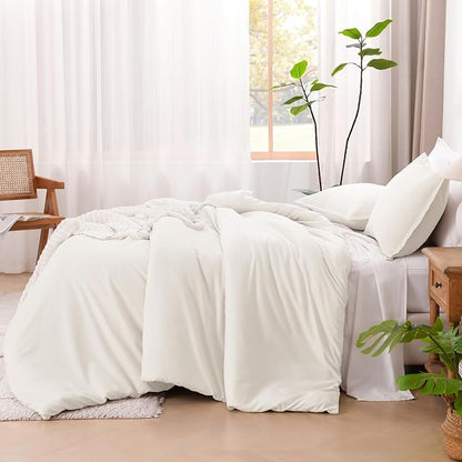Litanika Ivory Comforter Set King Size, 3 Pieces Lightweight Solid Bedding Comforter Set, All Season Fluffy Bed Set (104x90In Comforter & 2 Pillowcases)