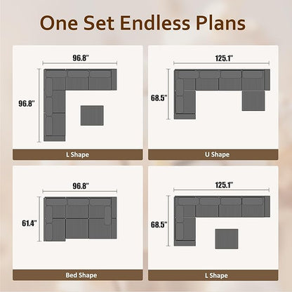 HOOOWOOO Modular Sectional Couch Sofa,125X69 U L Shaped Oversized Couch Sets Free Combination,6 Pieces Extra Deep Sofa with Ottoman for Living Room(Black Corduroy)