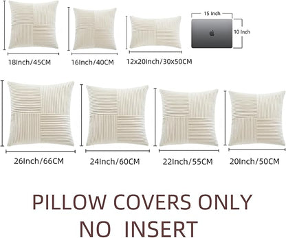 Fancy Homi 2 Packs Cream Lumbar Decorative Throw Pillow Covers 12x20 Inch for Living Room Couch Bed Sofa, Rustic Farmhouse Boho Home Decor, Soft Striped Corduroy Rectangle Accent Cushion Case 30x50 cm