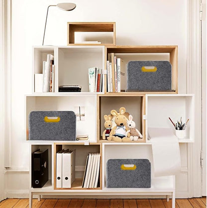 Welaxy Storage Baskets Collapsible Felt Storage bin Foldable Shelf Drawers Organizers for Kids Pet Toys magazine Books Clothes Closet Cabinet decluttering (Curry x 3)