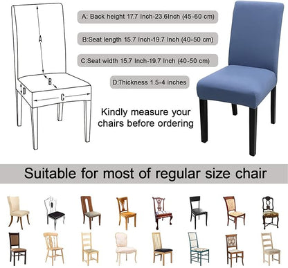 JQinHome Dining Room Chair Covers Set of 8, High Stretch Chair Slipcover Removable Washable Chair Seat Protector Cover for Home Party Hotel Wedding Ceremony (Gray Blue)