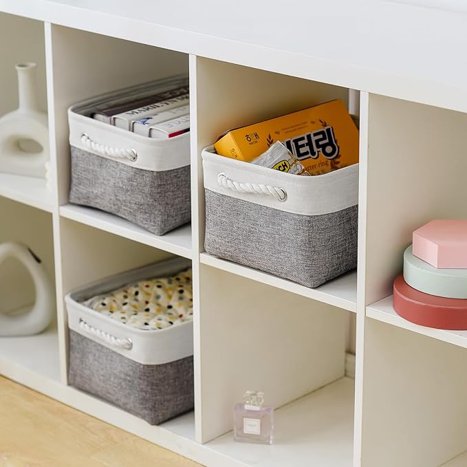 TheWarmHome Organization and Storage Basket for Shelves - 1 Pack 14x10x6.7 inch Collapsible Storage Bins, Fabric Storage Cubes for Closet Organizer Toy Gift Cloth (White & Grey)
