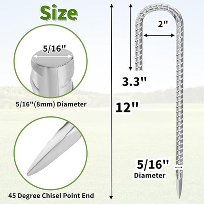 12 Inch Ground Stakes Heavy Duty J Hook 30-Pack Metal Spikes Galvanized Ground Hooks Anchors Rebar Ground Stakes for Fence Tent Gazbo Bounce House and Outdoor Decorations Inflatables