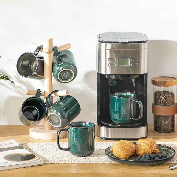vancasso STARRY Coffee Mugs Set, 12 oz Ceramic Coffee Cups for Latte Hot Tea Cappuccino Cocoa Milk Stoneware Cups Set of 6, Dishwasher & Microwave Safe, Green