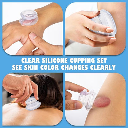 4 Pcs Cupping Therapy Professional Silicone Cupping Set,Suitable for Body Massage/Deep Myofascial Release/Pain Relief/Muscle Relaxation & More (Clear,4pcs)